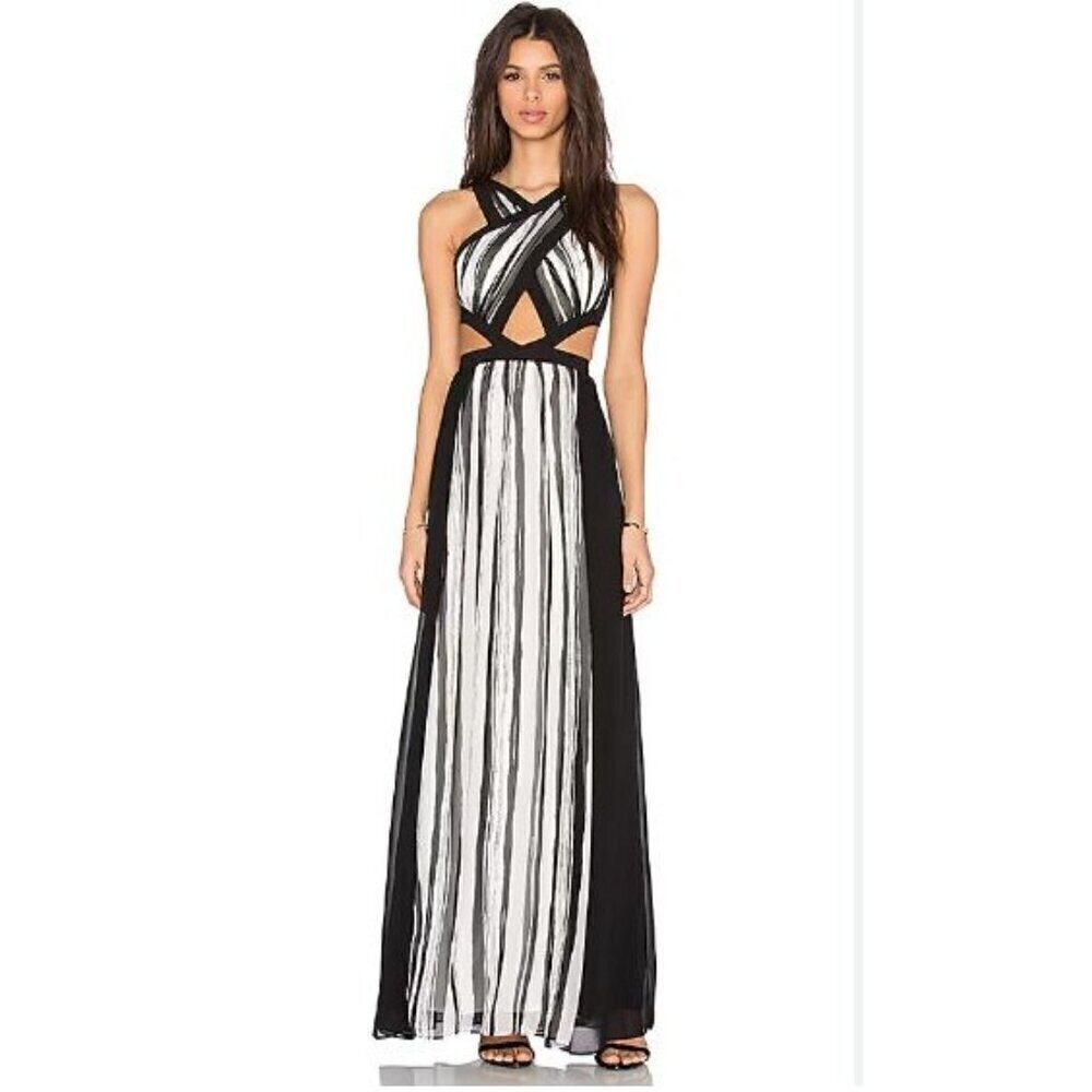 Bcbgmaxazria Malgosia Ecru Combo Cut Out Formal Maxi Dress 6